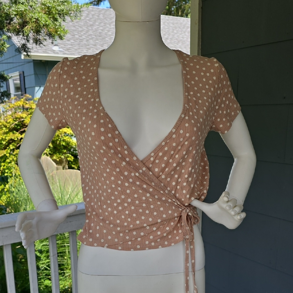 Pink + White Polka Dot Tie Front Blouse